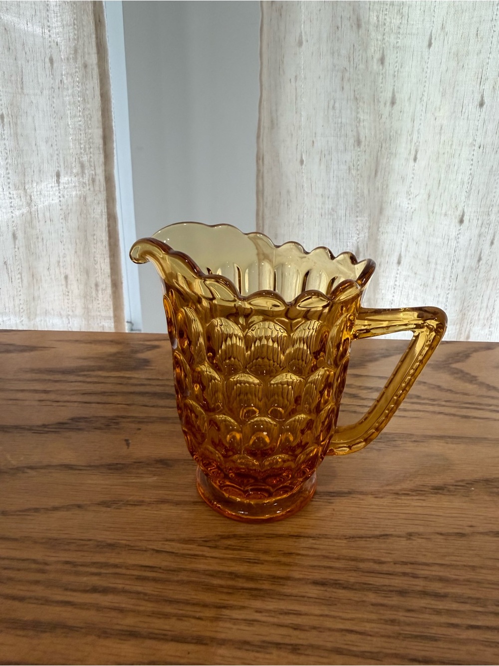 Vintage Mid-Century Fenton Colonial Thumbprint Amber Glass Creamer Pitcher
